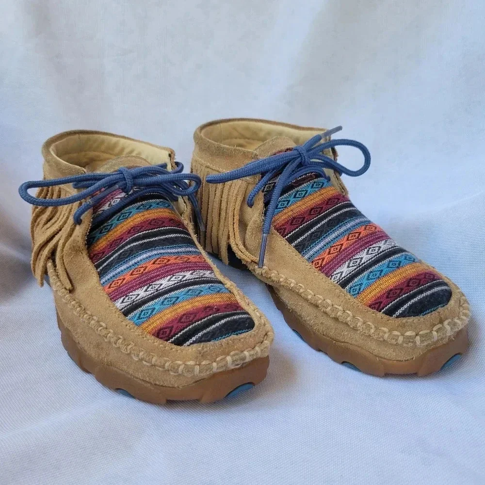 Twisted X Chukka Driving Lace-up Moccasin, Youth Size 3, Western Serape Leather